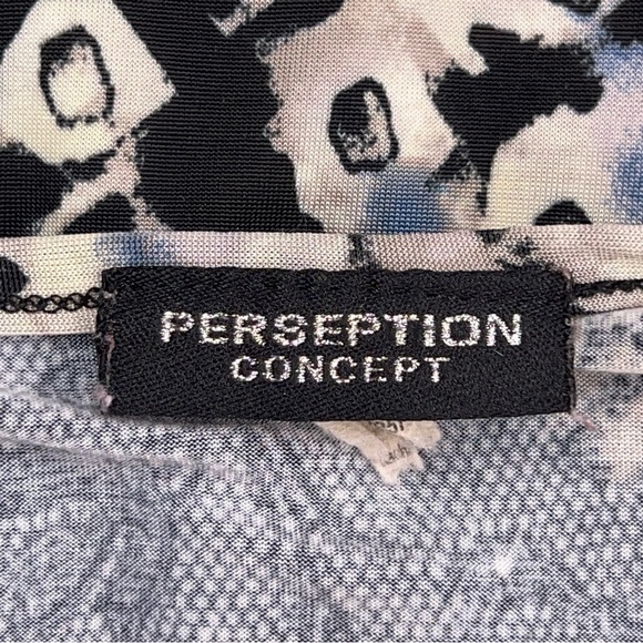 XL VINTAGE 90s PERSEPTION LEOPARD ANIMAL PRINT BLOUSE TOP STRETCH BLUE BLACK - Picture 9 of 9
